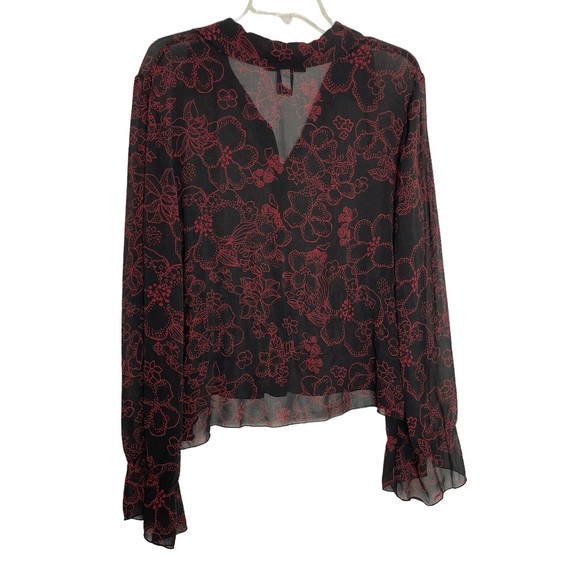 Gloria Vanderbilt button-up Shirt Women's Sz 14 black with red floral design - Picture 3 of 4